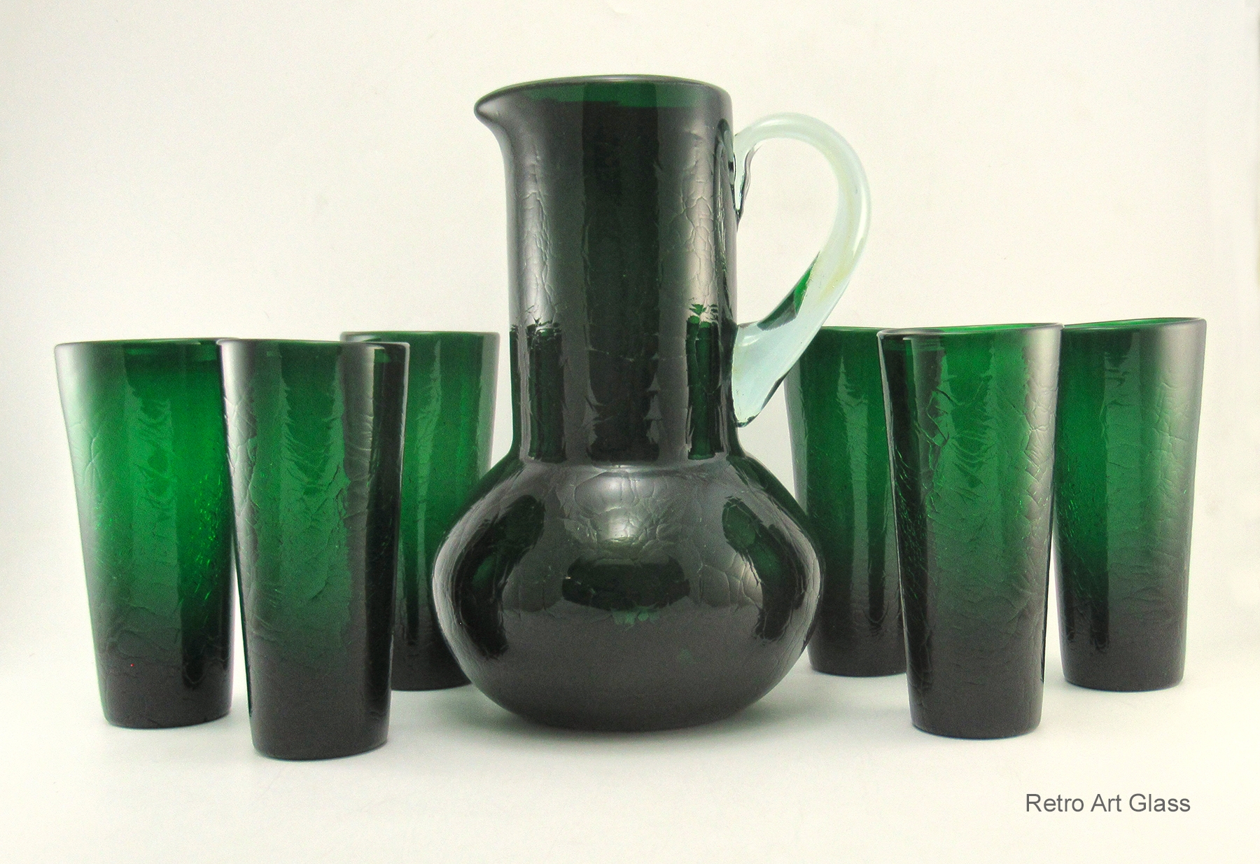 Mid-Century Bischoff Art Glass Flip Tumblers Pitcher Beverage Set