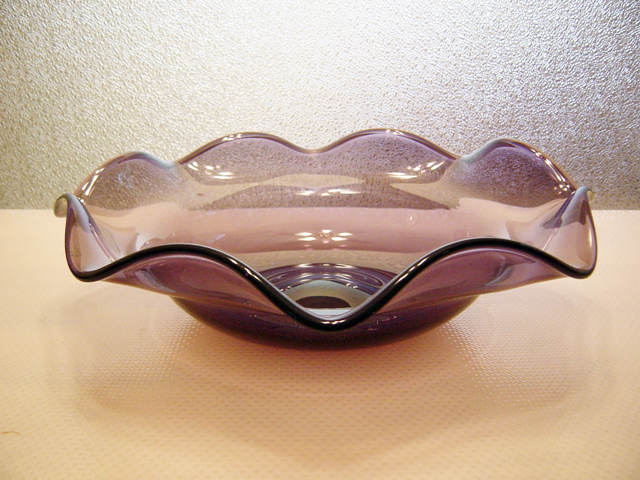 Early Blenko Grape Amethyst Bowl Acid Etch Signed