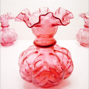 Early Fenton Art Glass Large Quilted Cranberry Vase