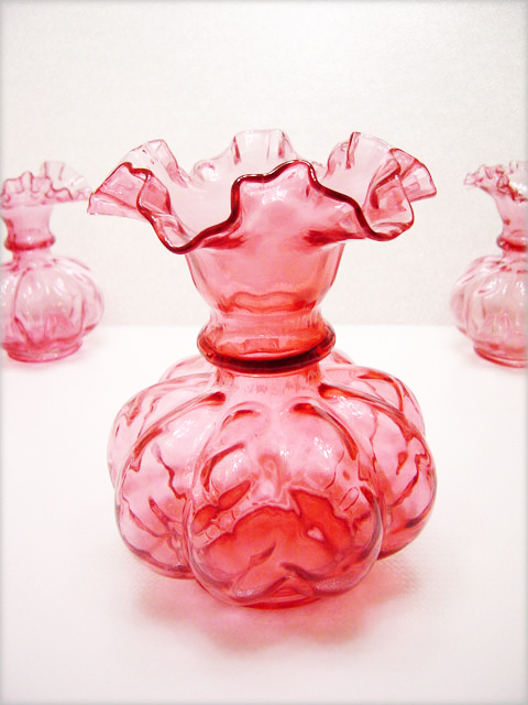 Early Fenton Art Glass Large Quilted Cranberry Vase