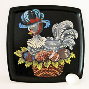 Easter Toleware Tray Hand Painted with Victorian Hen on Eggs