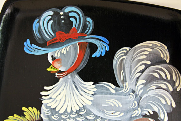 Easter Toleware Tray Hand Painted with Victorian Hen on Eggs - Image 3