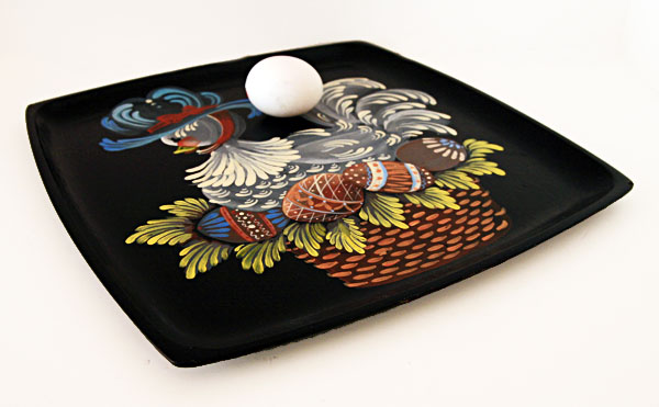 Easter Toleware Tray Hand Painted with Victorian Hen on Eggs - Image 2