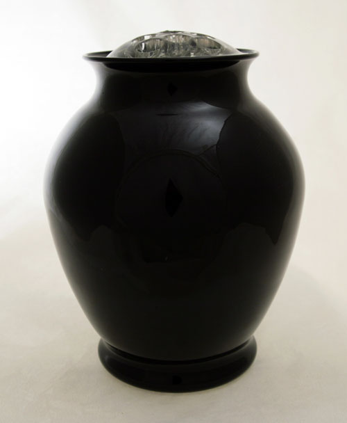 Elegant Cambridge Glass Black Amethyst Vase with Flower Frog