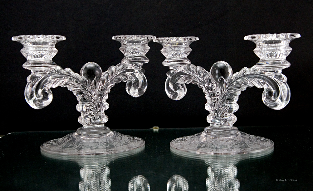 Cambridge Rose Point Etch Crystal Candle Holder Set
