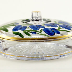 Elegant Depression Glass Covered 3-Part Dish with Enamel Pansies