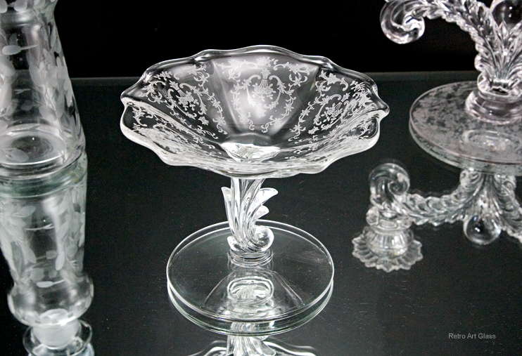 Elegant Glass Comport Navarre Etching