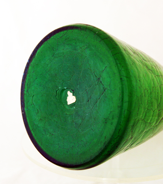 Emerald Green Blenko Glass Bottle Vase With Foil Sticker - Image 3