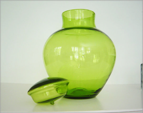 Ginger Jar with Mushroom Lid by Blenko Art Glass - Image 2