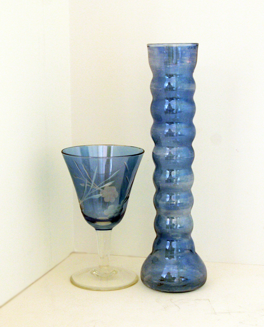 Etched Blue Lustre Glass Antique Wine Stem Set of 6 - Image 2