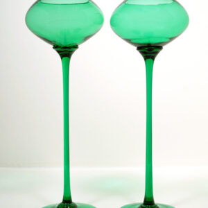 Extreme Tall Atomic Era Art Glass Hand-Blown Saucer Goblet Vase Set
