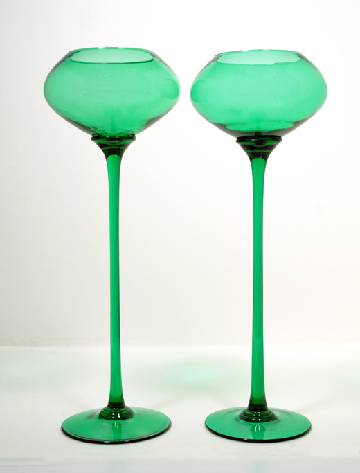 Extreme Tall Atomic Era Art Glass Hand-Blown Saucer Goblet Vase Set
