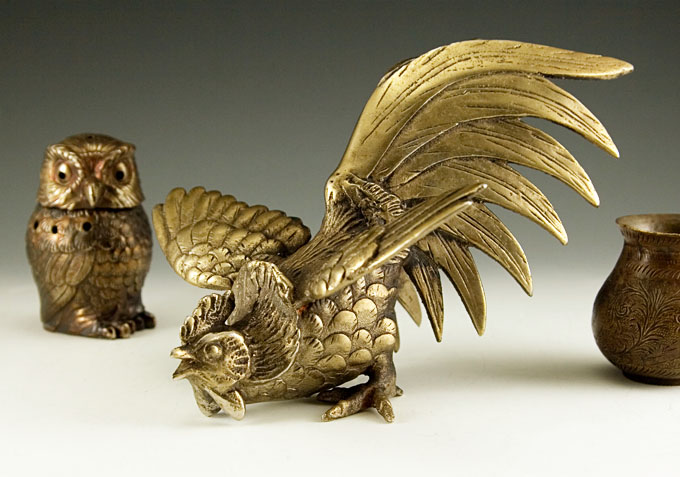 Vintage Brass Figurine - Large Fighting Cock - Image 3
