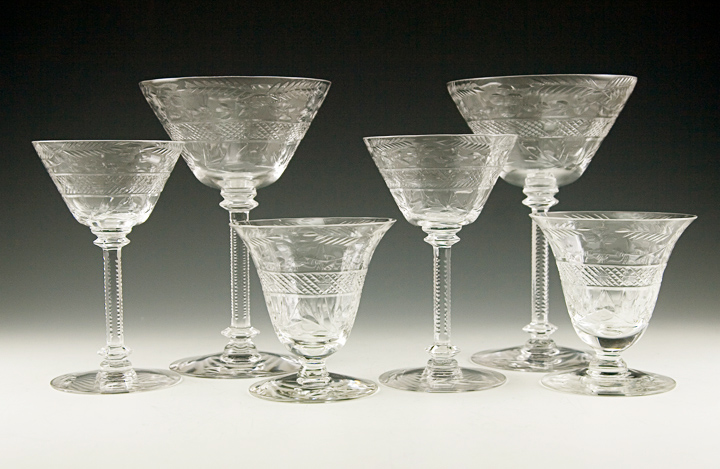Fine Antique Hand Cut Crystal Stemware Set of Six