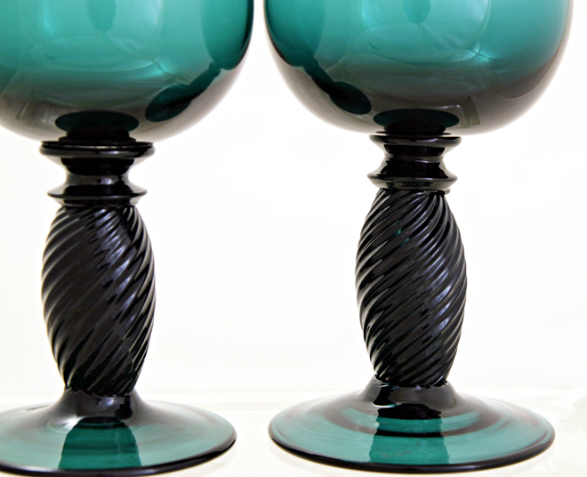 Theresienthal Colored Crystal Incised Stem Goblet Set