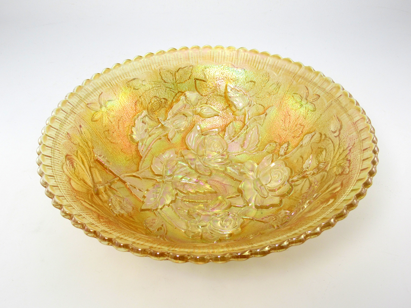 Imperial Glass Open Rose Rubigold Lustre 10" Bowl