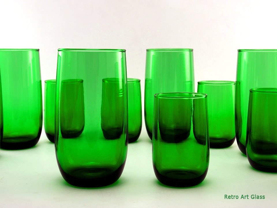 Anchor Hocking Forest Green Retro Glass Tumbler Set of 12