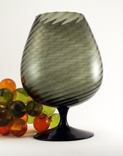 Giant Snifter Vase Spiral Optic in Moss Black Art Glass