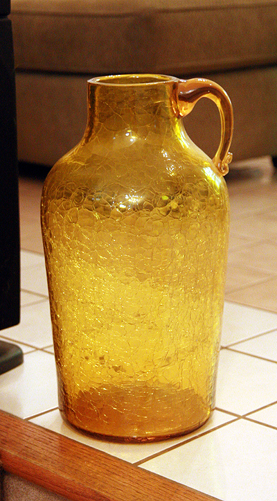 Giant Art Glass Floor Vase Jug in Jonquil Crackle Mid-Century - Image 2