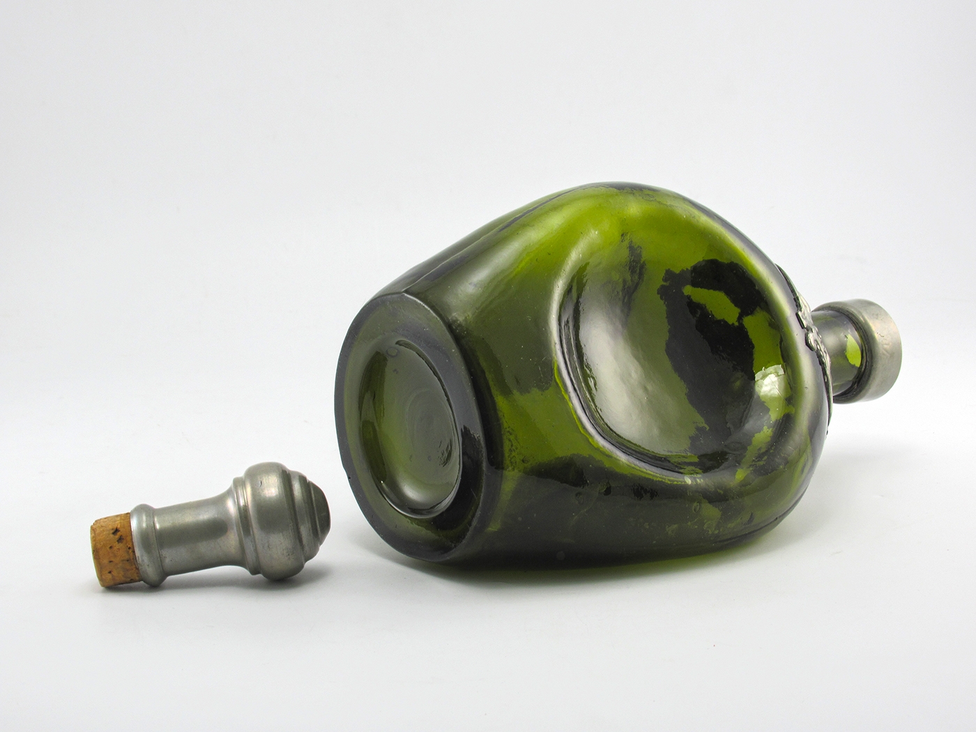 Danish Glass Decanter Old World Style with Pewter Collar - Image 3