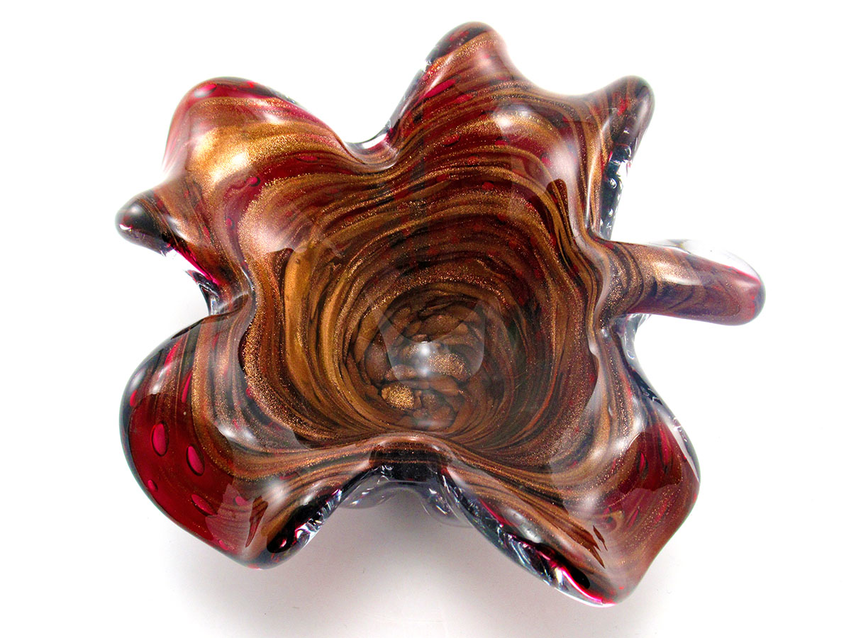 Barovier & Toso Murano Bowl Ruby Glass with Gold and Bubbles - Image 3