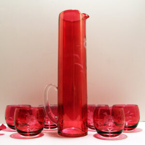 Gold Ruby Glass Art Deco Beverage Set
