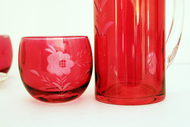 Gold Ruby Glass Art Deco Beverage Set - Image 2