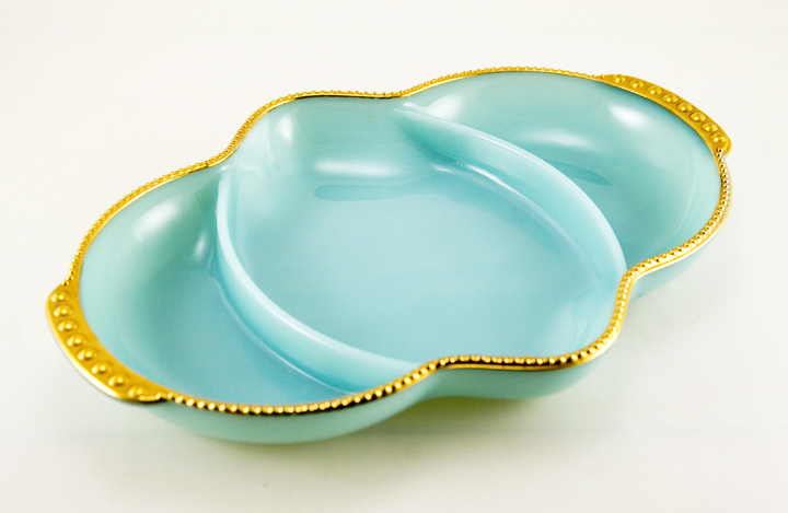 Gold Trimmed Turquoise Serving Dish by Fire King - Image 3