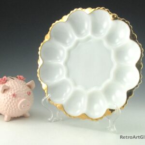 Golden Shell Egg Plate Solid Gold Trim Retro Glass