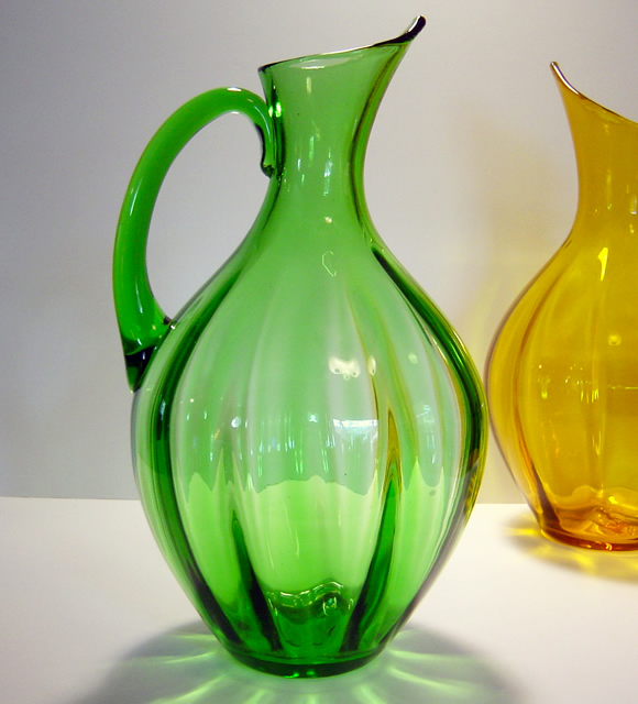 Grass Green Vintage Blenko Optic Pitcher