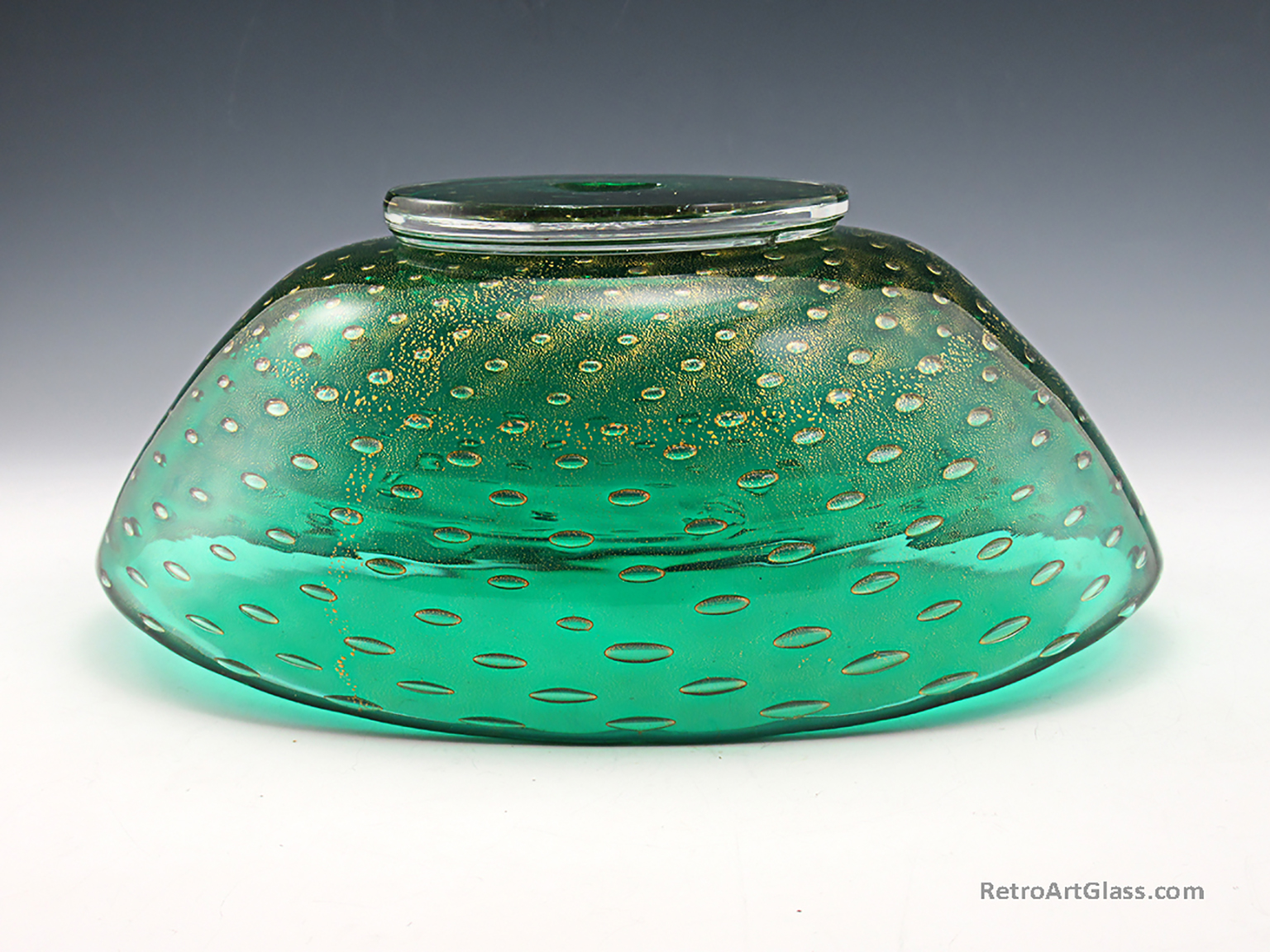 Large Seguso Art Glass Emerald & Gold Centerpiece Bowl Italy - Image 3