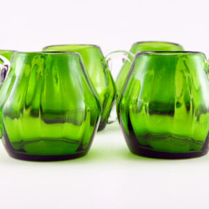 Handblown Art Deco Emerald Glass Mug Set of 6