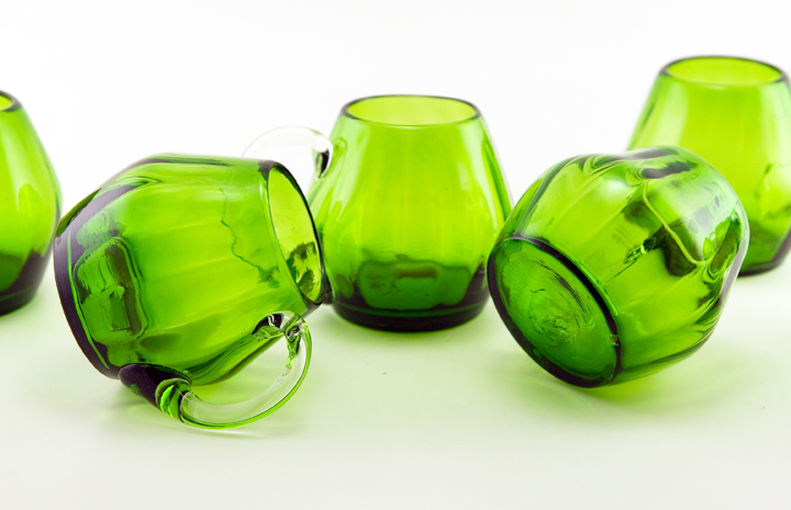 Handblown Art Deco Emerald Glass Mug Set of 6 - Image 3
