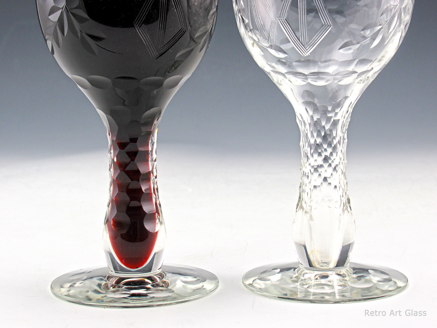 Antique Hollow Stem Heavy Cut Crystal Cocktail Set of 6 Circa 1930's - Image 3