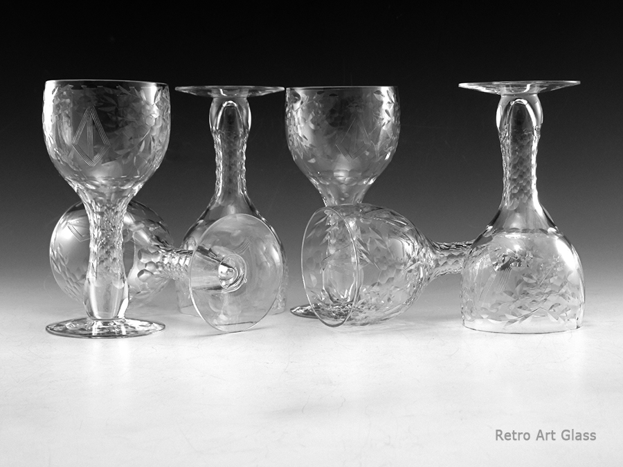 Antique Hollow Stem Heavy Cut Crystal Cocktail Set of 6 Circa 1930's - Image 2