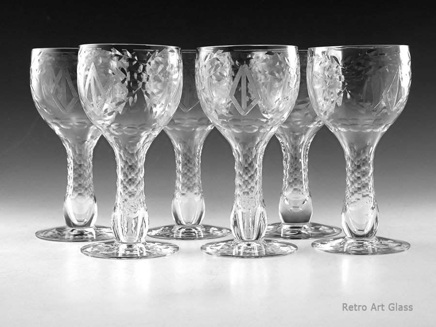 Antique Hollow Stem Heavy Cut Crystal Cocktail Set of 6 Circa 1930's