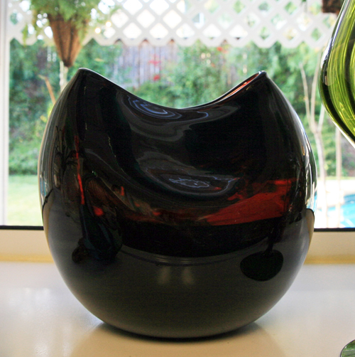 Huge Black Amethyst Pinched Ball Vase