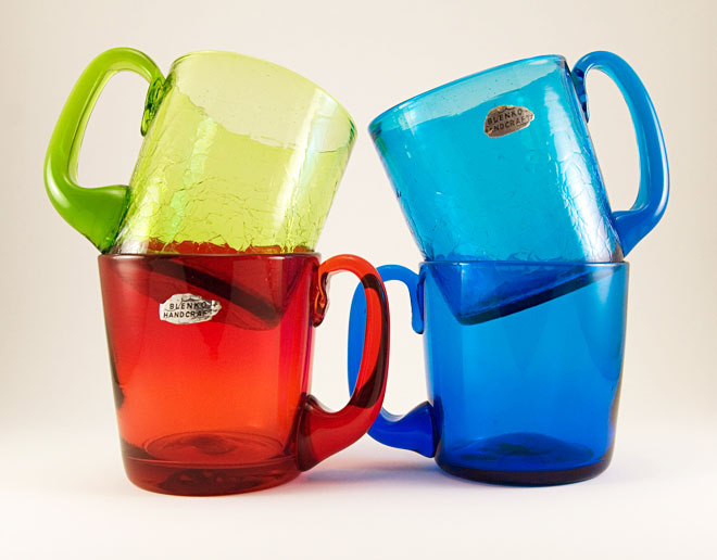 Big Blenko Mug in Blue Crackle Glass with Foil Label - Image 2