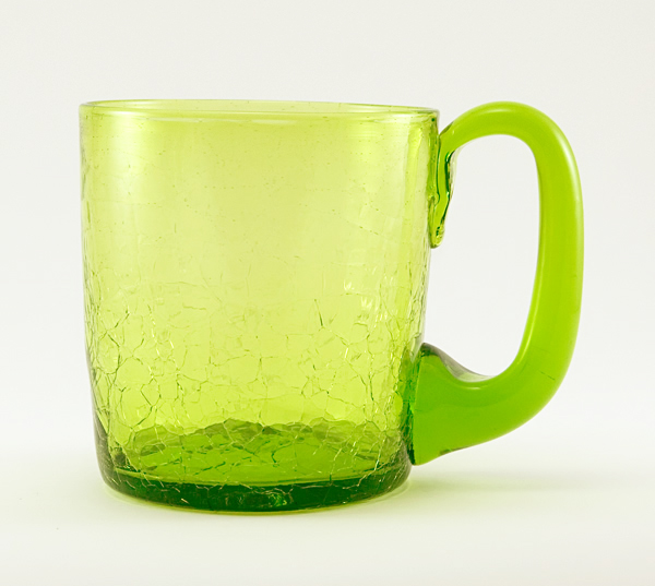 Huge Blenko Mug in Olive Crackle Glass