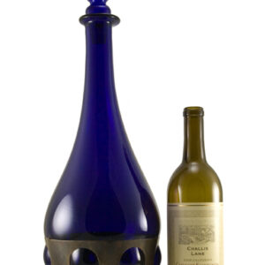 Huge Blown Caged Glass Decanter and Four Goblets