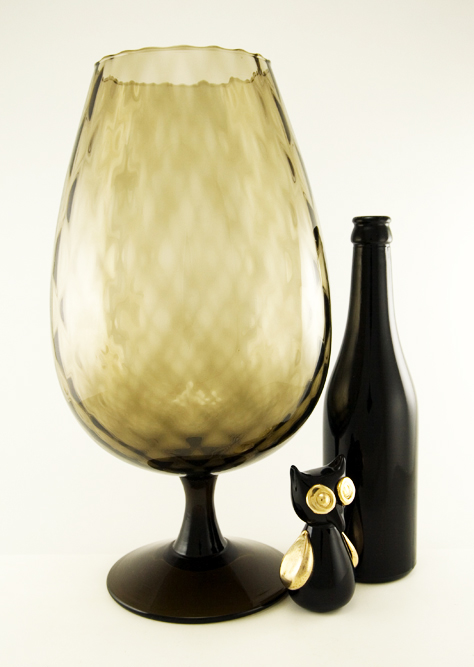 Huge Oversize Brandy Snifter Vase in Blown Black Optic Glass