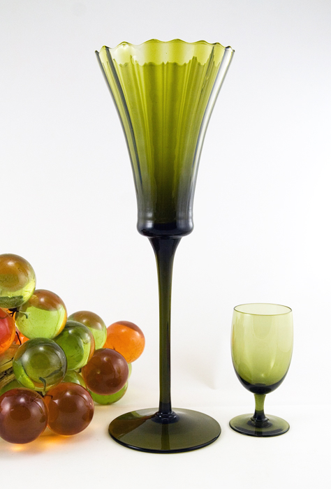 Italian Blown Optic Glass Tall Trumpet Goblet Vase