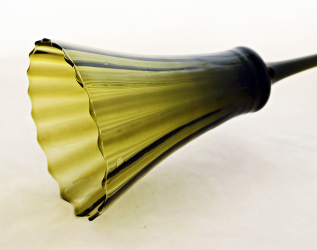 Italian Blown Optic Glass Tall Trumpet Goblet Vase - Image 2