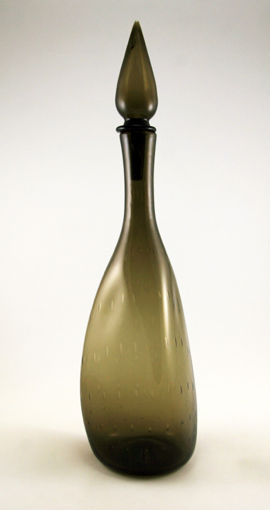 Italian Empoli Blown Glass Tri-Corner Decanter