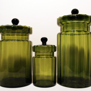 Italian Vintage Optic Glass Olive Green Hand Blown Canisters