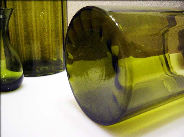Italian Vintage Optic Glass Olive Green Hand Blown Canisters - Image 2