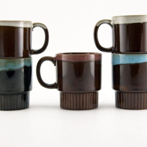 Japanese Redware Brown Drip Mug Set