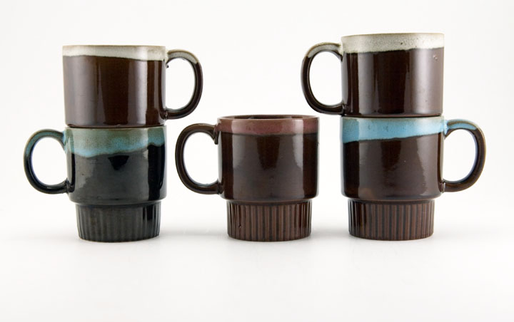 Japanese Redware Brown Drip Mug Set