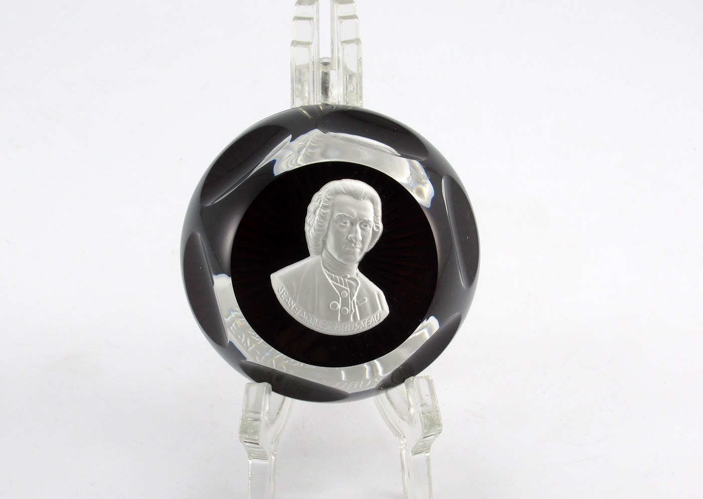 Baccarat Paperweight Cameo Jean Jacques Rousseau Ruby Base