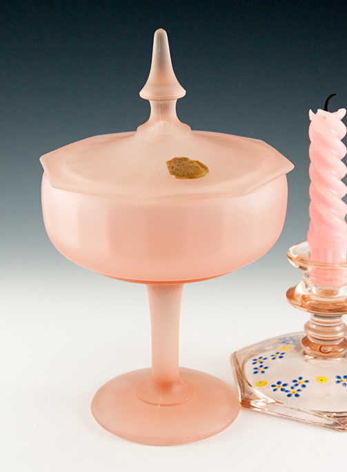 Satin Pink Covered Comport Depression Glass by Jeannette